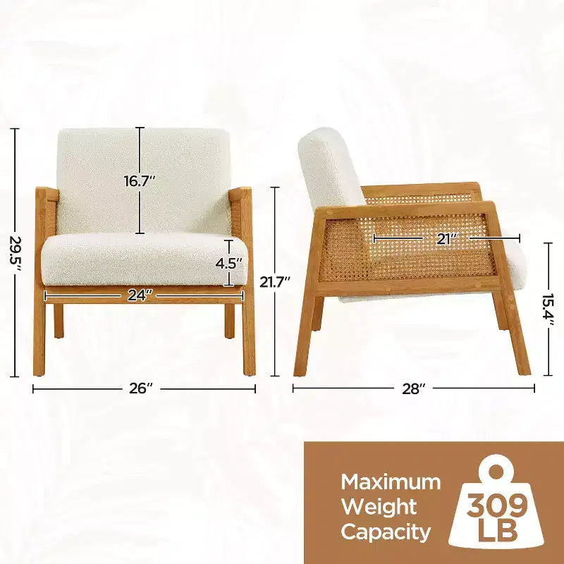 Yaheetech 2er-Set gepolsterte Akzentstühle mit Rattan-Seiten für Wohnzimmer und Schlafzimmer