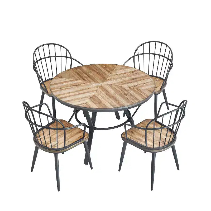 5-teiliges Esstisch-Set mit 4 Essstühlen und rundem/eckigem Tisch, Schwarz+Natur/Walnuss-ModernLuxe