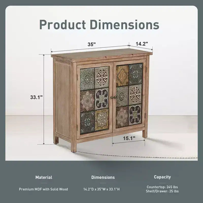 Captiva Designs Akzentschrank mit Used-Look-Karomuster und 2 Türen für Flur und Wohnzimmer