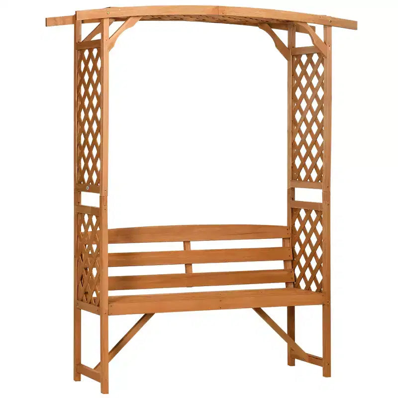 Outsunny Gartenbank mit Pergola-Bogen und 2 Rankgittern, 3-Sitzer Gartenbank aus Holz für Kletterpflanzen und Weinreben