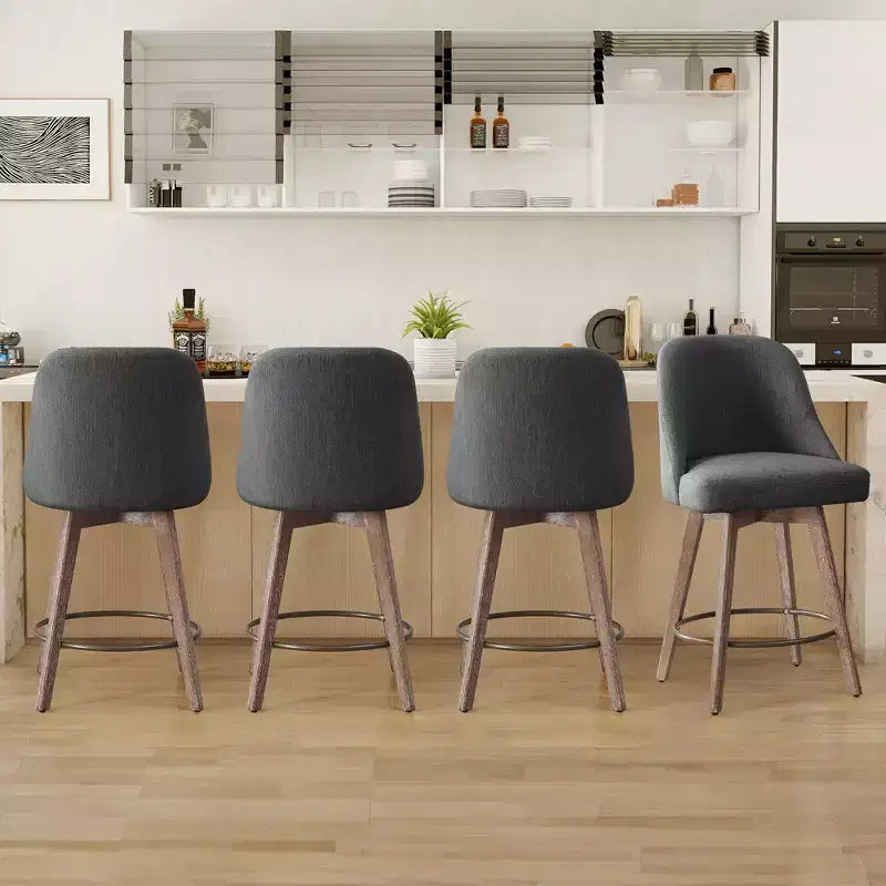 Bekrvio, 4er-Set Barhocker in Tresenhöhe mit Drehfunktion, Rückenlehnen und Holzbeinen, mit Leinenstoff- oder PU-Lederbezug für die Kücheninsel