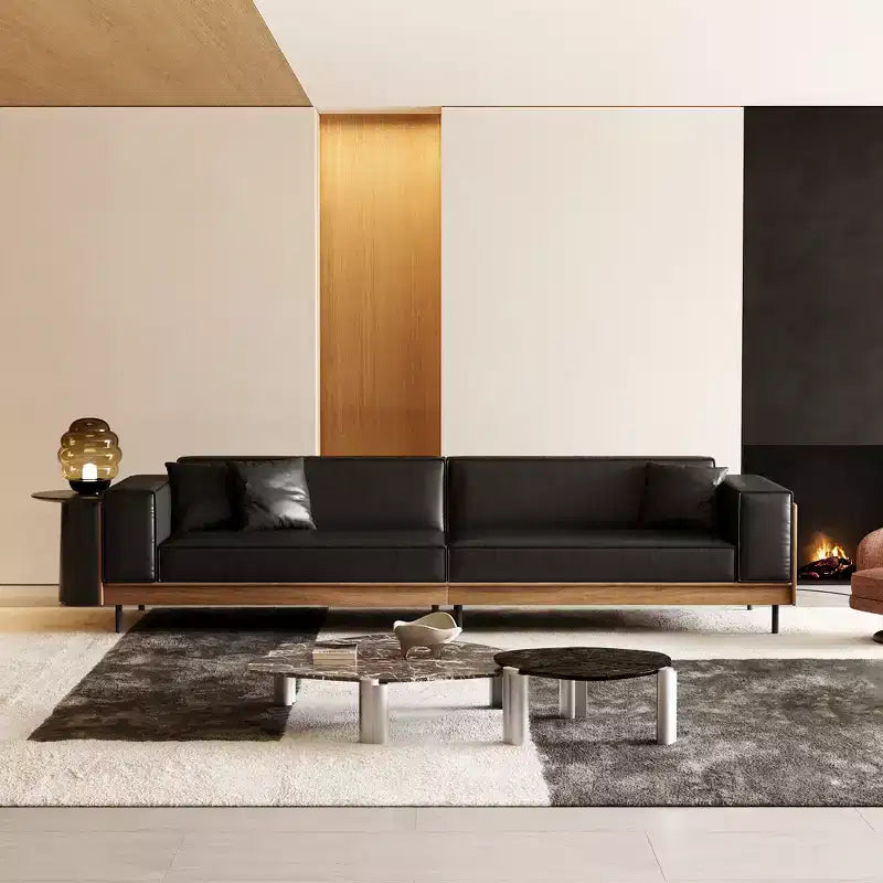 98,42 Modernes Ledersofa mit Massivholzrahmen, Metallbeinen und 3 Dekokissen
