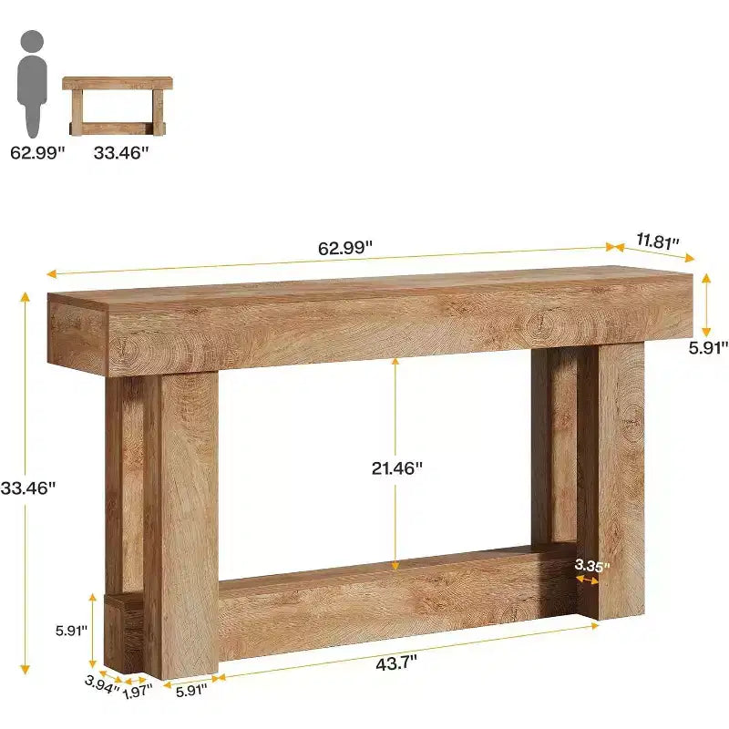 62,99 Zoll Holz-Konsolentisch, schmaler langer 2-stufiger Farmhouse-Eingangstisch