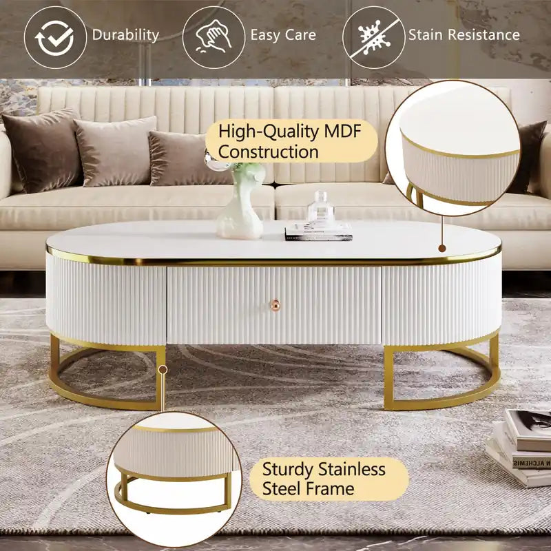 47,2" ovaler Couchtisch aus Holzwerkstoff mit Schubladen BranchedWood Coffee Table With Storage Drawers