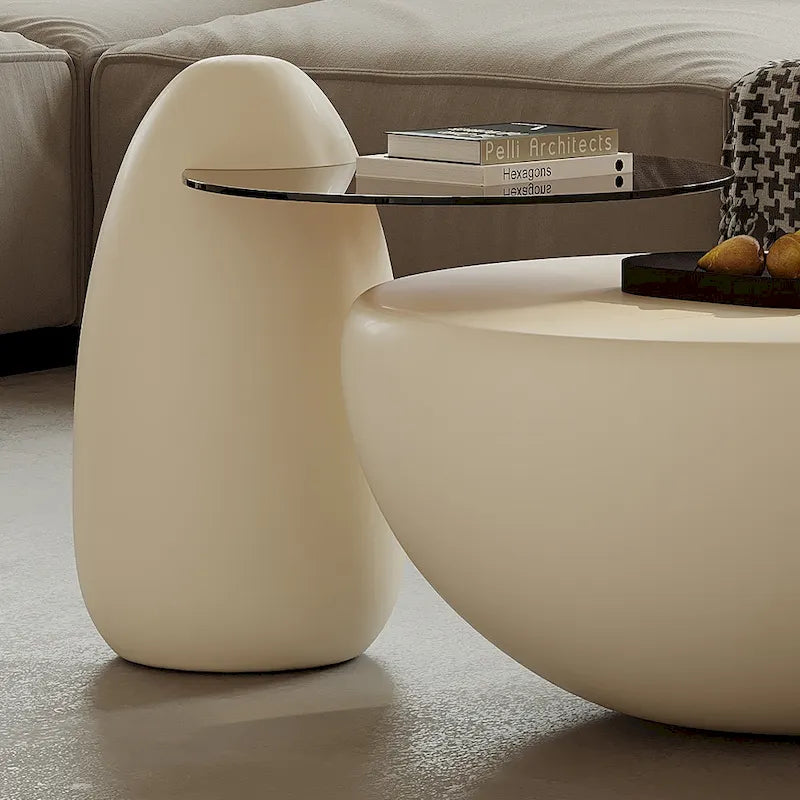 42 Moderne runde, cremeweiße Satztische, 2-teilig, fürs Wohnzimmer – 62
