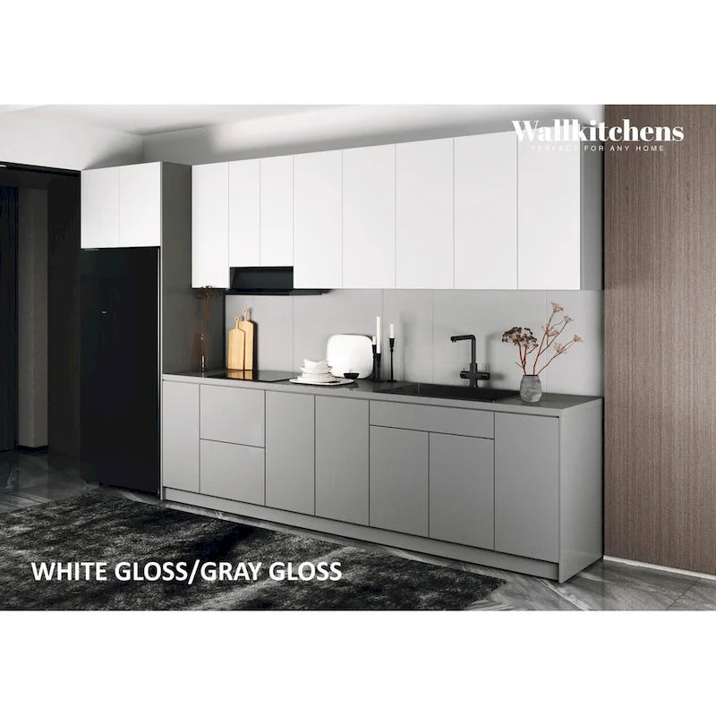 Küche Timeless Kollektion Grau & Weiß Hochglanz Farbbasis Größe 13Ft Breite - 157x24