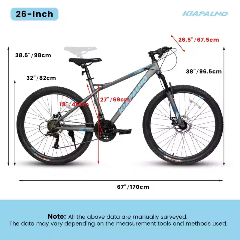 NAYSAYE 26-Zoll-Mountainbike, 21-Gang-Erwachsenenfahrrad mit Rahmen aus hochfestem Carbonstahl und mechanischen Scheibenbremsen vorne und hinten, 67 × 26,5 × 38
