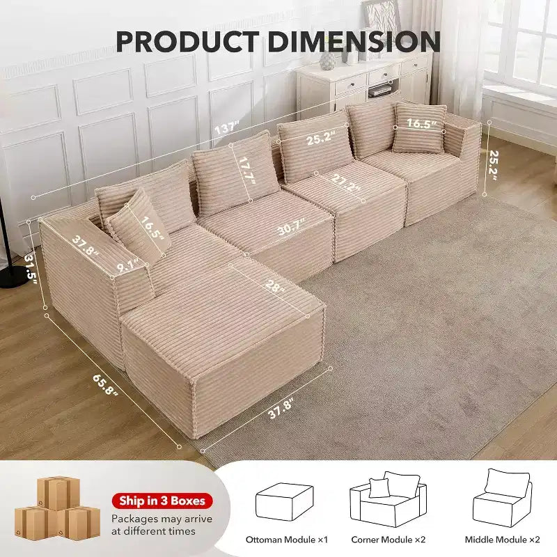 107/ 137 modulares Cloud-Sofa-Element, tiefes, rahmenloses Sofa, wandelbares, bequemes Bodensofa mit Hockern und Memory-Schaumstoff