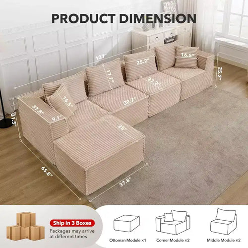 107/ 137 modulares Cloud-Sofa-Element, tiefes, rahmenloses Sofa, wandelbares, bequemes Bodensofa mit Hockern und Memory-Schaumstoff