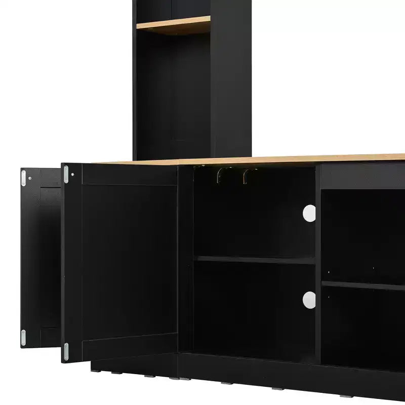 Whisen 91 Medienkonsole, gewölbte Entertainment-Center-Wandkombination im Landhausstil mit Bücherregal, Holzmaserung, für Fernseher bis zu 70 Zoll
