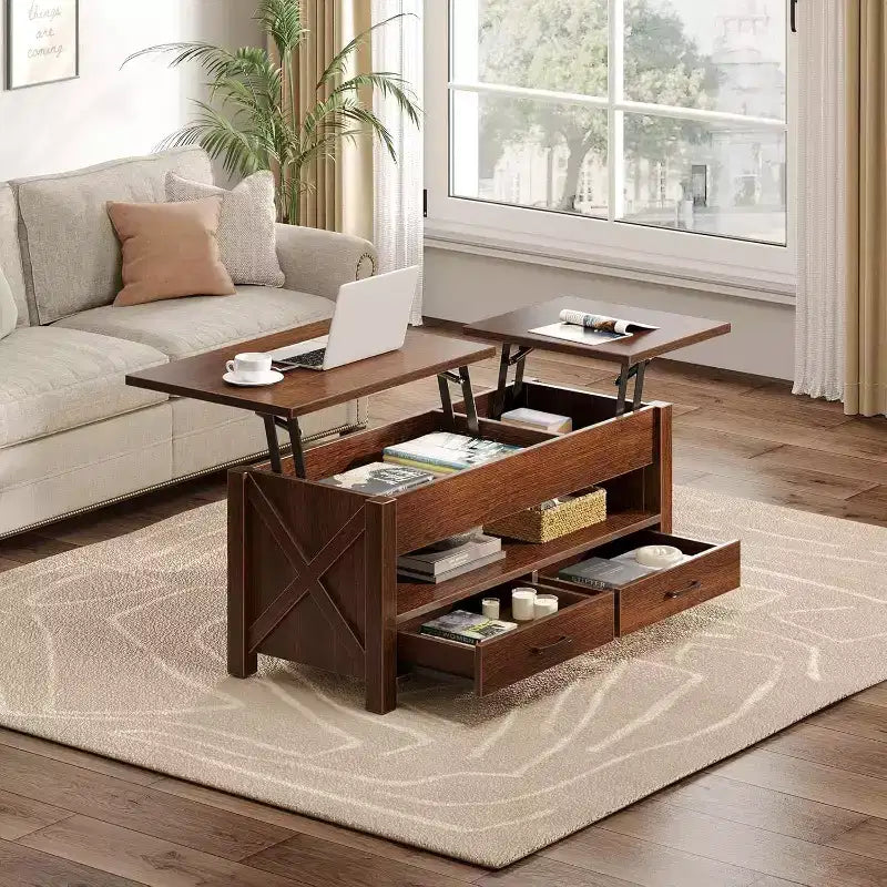 Couchtisch aus Holz – Höhenverstellbarer Couchtisch, höhenverstellbarer Wohnzimmertisch, moderner Couchtisch, stilvoller Couchtisch