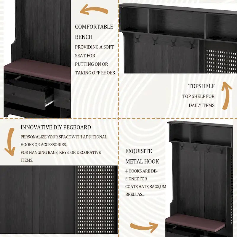 GDFStudio – Finn Multifunktionale Garderobe mit Schuhbank, Lochwand und viel Stauraum