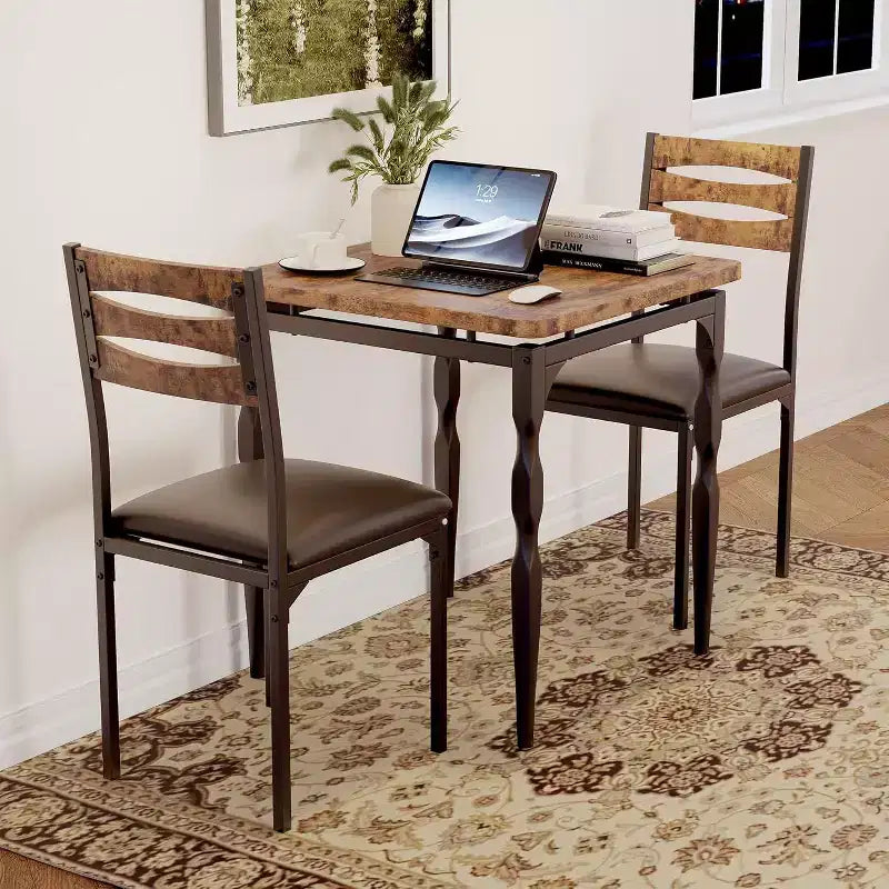 3-teiliges Esszimmer-Set für kleine Räume, Tisch & 2 Stühle mit Spiralbeinen, Kompaktes Küchentisch-Set für Wohnungen