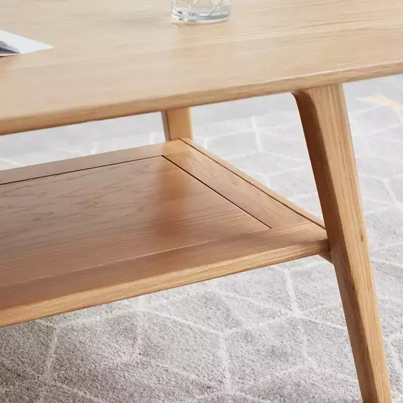GDFStudio Wright Moderner rechteckiger Couchtisch aus massivem Eichenholz mit Ablagefach