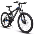 Okak 24 Zoll Mountainbike aus Karbonstahl mit Vollfederung, Herrenfahrrad mit 21-Gang-Schalthebel und Scheibenbremsen, Fahrrad für Kinder & Erwachsene