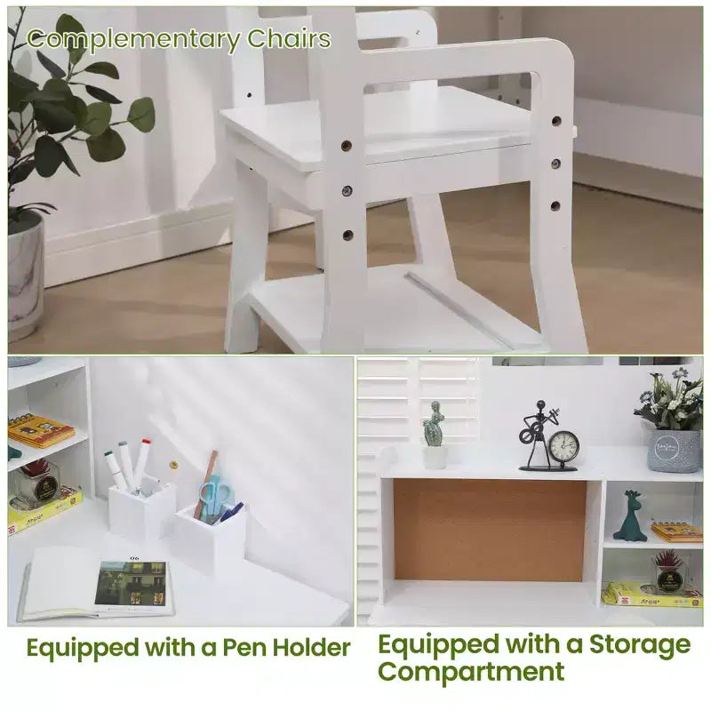 COZONY Kinderschreibtisch und Stuhl-Set, L-förmiger Lerntisch für Jungen und Mädchen im Alter von 3–8 Jahren