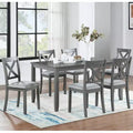 GDFStudio Loren modernes 7-teiliges Esszimmer-Set aus Massivholz mit gepolstertem Tisch und Stühlen