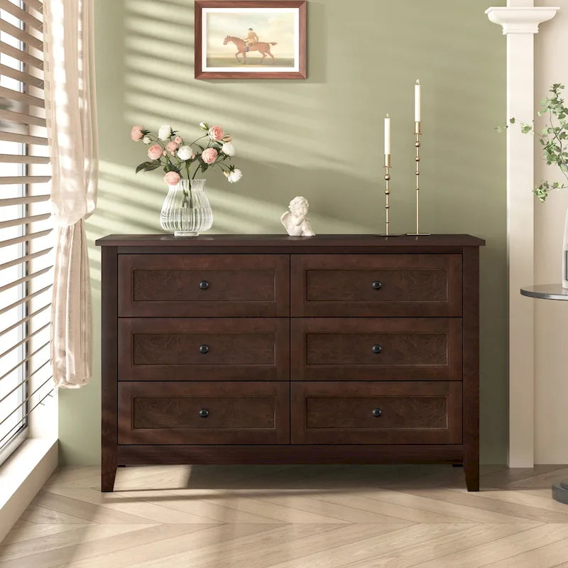 Kommode aus Massivholz mit sprühlackierten Schubladen, Buffetschrank, Sideboard mit Schließfächern, Anrichte, Konsolentisch mit Schließfächern