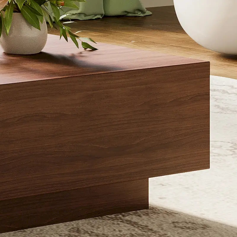Mid-Century Modern Couchtisch, minimalistischer Couchtisch aus Holzfurnier mit Stauraum für das Wohnzimmer, komplett montiert