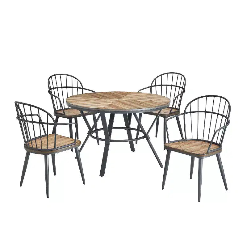 5-teiliges Esstisch-Set mit 4 Essstühlen und rundem/eckigem Tisch, Schwarz+Natur/Walnuss-ModernLuxe