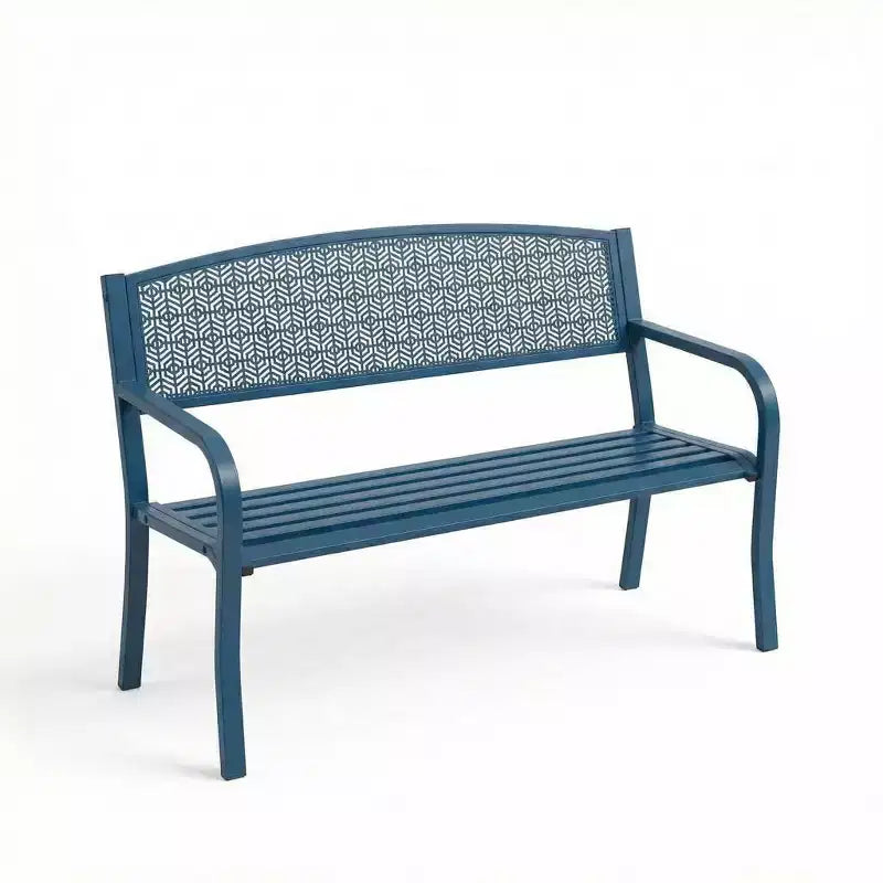 Gartenbank aus Metall für 2 Personen, Stahlbank mit geometrischer Rückenlehne für Terrasse, Garten und Veranda