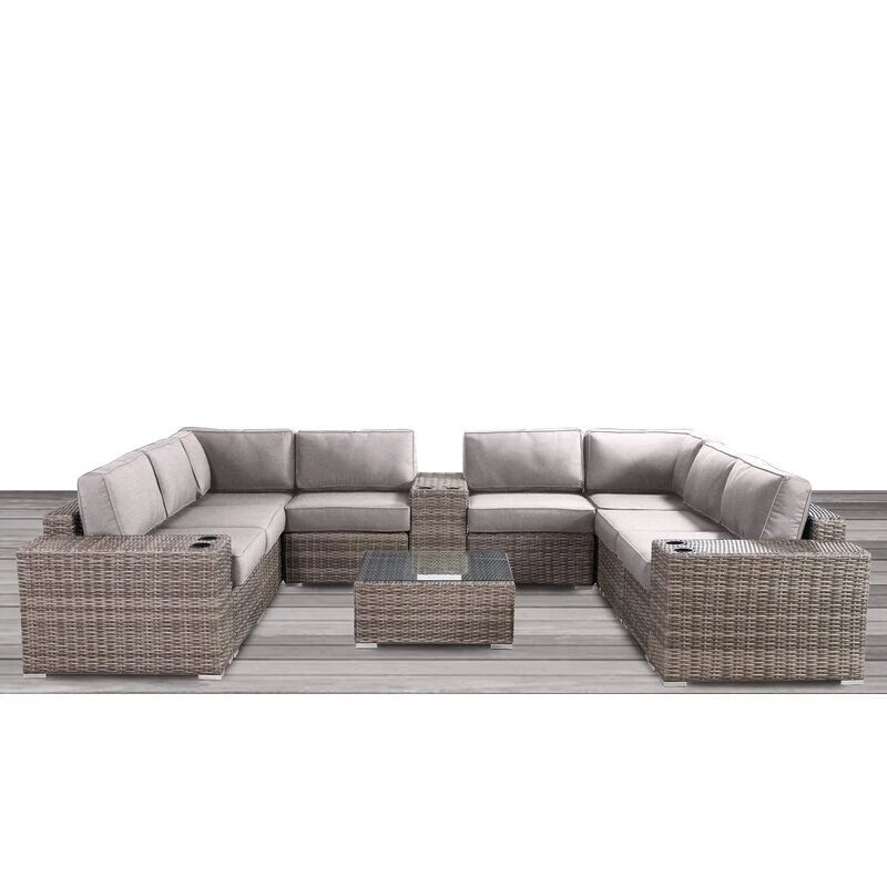 LSI Antibes 12-teiliges Lounge-Set aus grauem Flechtwerk und Aluminium
