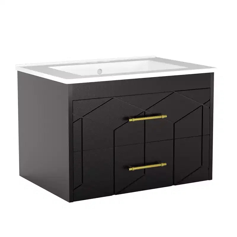 Modernes hängendes Badezimmer-Waschtischset mit Waschbecken – Wandmontierter Unterschrank mit Soft-Close-Schublade und goldenem Griff, Größe 24 oder 30 Zoll