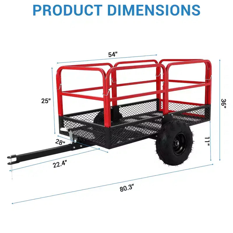 Anhänger, Garten-Kipper, 1500 lb Tragkraft, 22 Kubikfuß, robuster Stahl-ATV-Anhänger mit 2 Rädern, Rasenmäheranhänger für Traktor, ATV, UTV