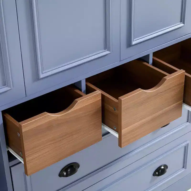 Whisen 71 Zoll hoher freistehender Küchenschrank, großer Vorratsschrank für das Esszimmer, Anrichte mit 4 Falttüren, Regalen und Weinregalen