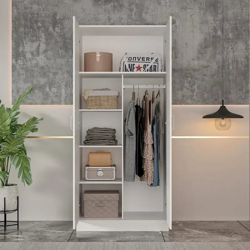5-stufiger Kleiderschrank mit 2 Türen