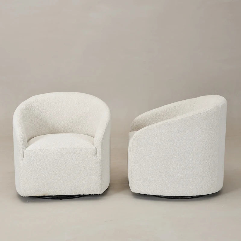 KINWELL 32 W Bouclé-gepolsterter drehbarer Fasssessel (2er-Set)