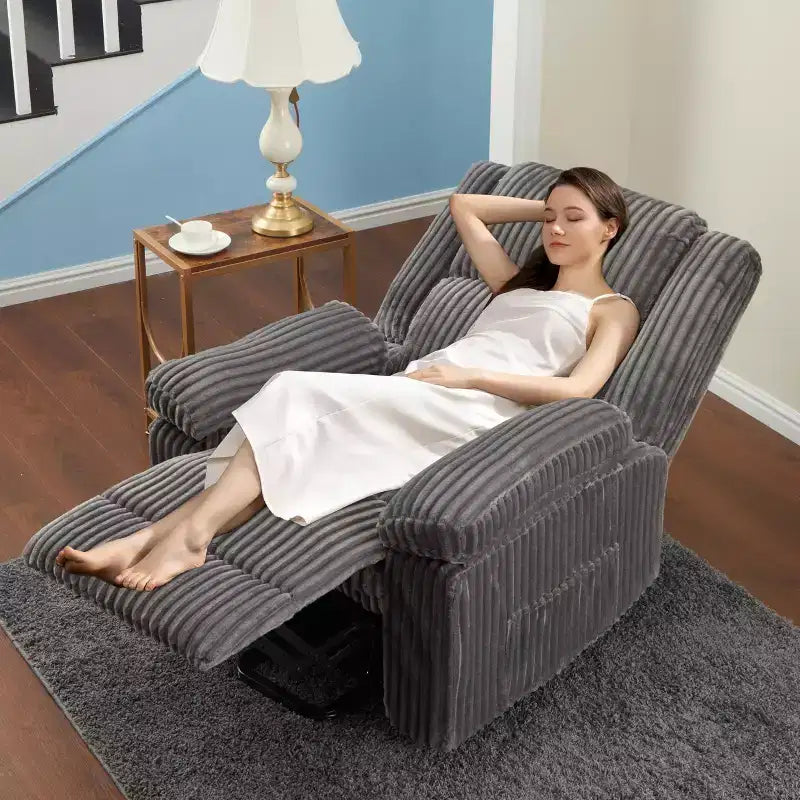 Kordsessel, manueller Relaxsessel mit Hebel, gepolsterte Armlehnen, dicke Polsterung, Seitentasche, Wohnzimmer, Schlafzimmer, Heimkino, Dunkelgrau