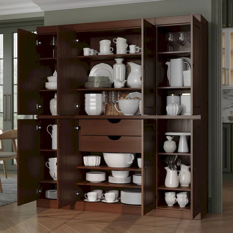 Küchenbuffet aus 100 % Massivholz mit Glas- oder Holztüren und 2-Schubladen-Set, 65 x 71,5