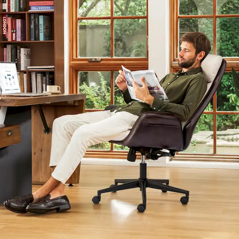 Glitzhome 48-Zoll Mid-Century verstellbarer Drehstuhl aus Kunstleder fürs Büro