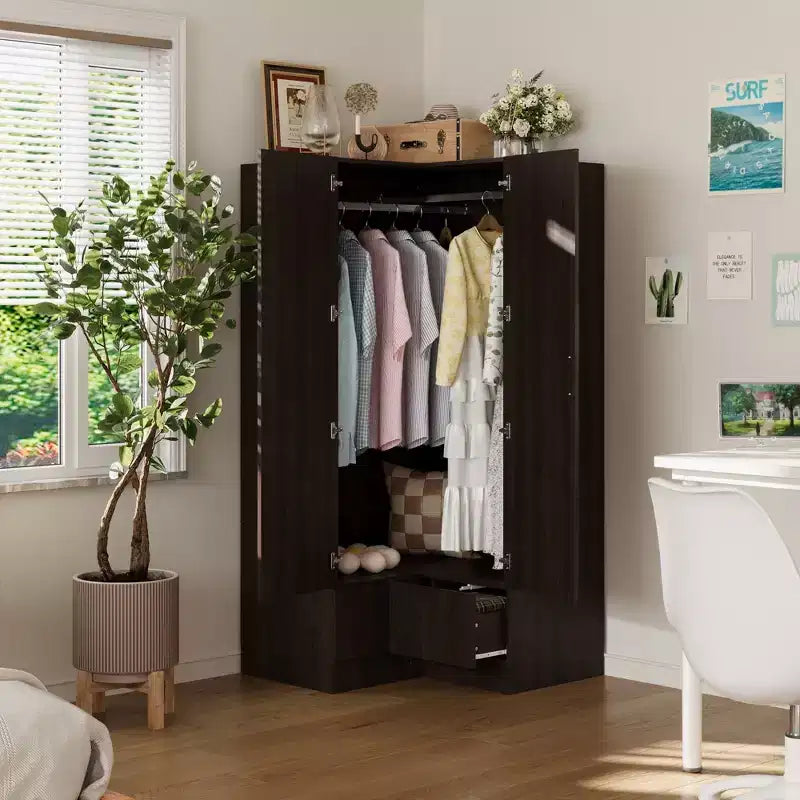 Hitow minimalistischer Eckkleiderschrank mit Doppeltür und Schubladendesign