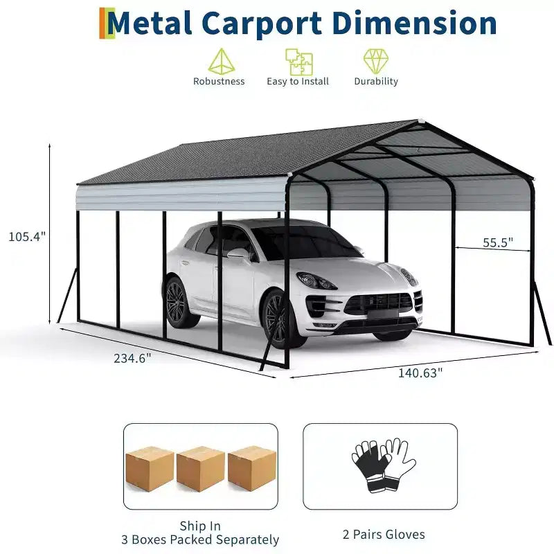 12 x 20 Fuß strapazierfähiger Stahl-Carport mit Verankerungs-Set