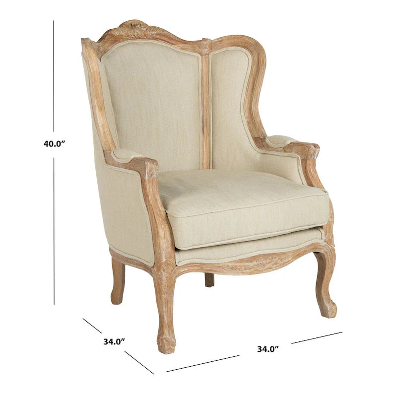 SAFAVIEH Couture Kali Ohrensessel aus Eiche und Naturleinen – 34 B x 34 T x 40 H