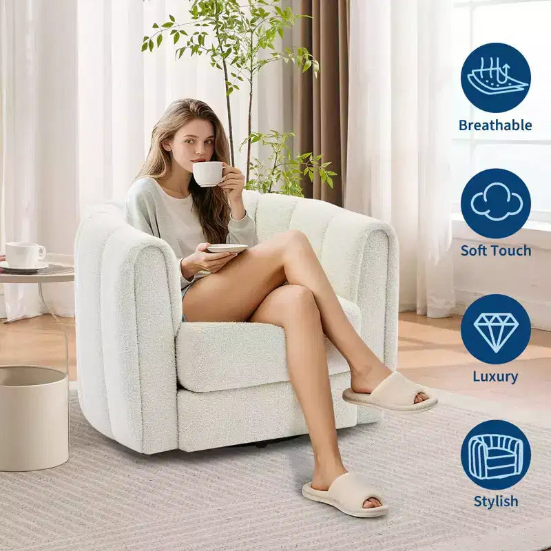 2 Stk. drehbarer Akzentstuhl, 360°-drehbarer Teddyfleece-Sessel, stabiler Fuß, Beige für Wohnzimmer, Schlafzimmer, Büro