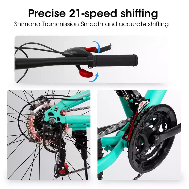 Okak Mountainbike 26 Zoll mit Stoßdämpfern vorne und hinten, 21-Gang-Erwachsenenfahrrad mit Stahlrahmen, Herrenfahrrad für Jugendliche und Erwachsene, Blau