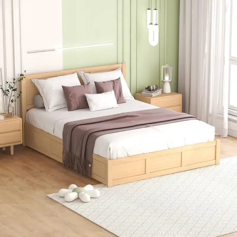 Holz-Plattformbett mit Stauraum und 2 Schubladen