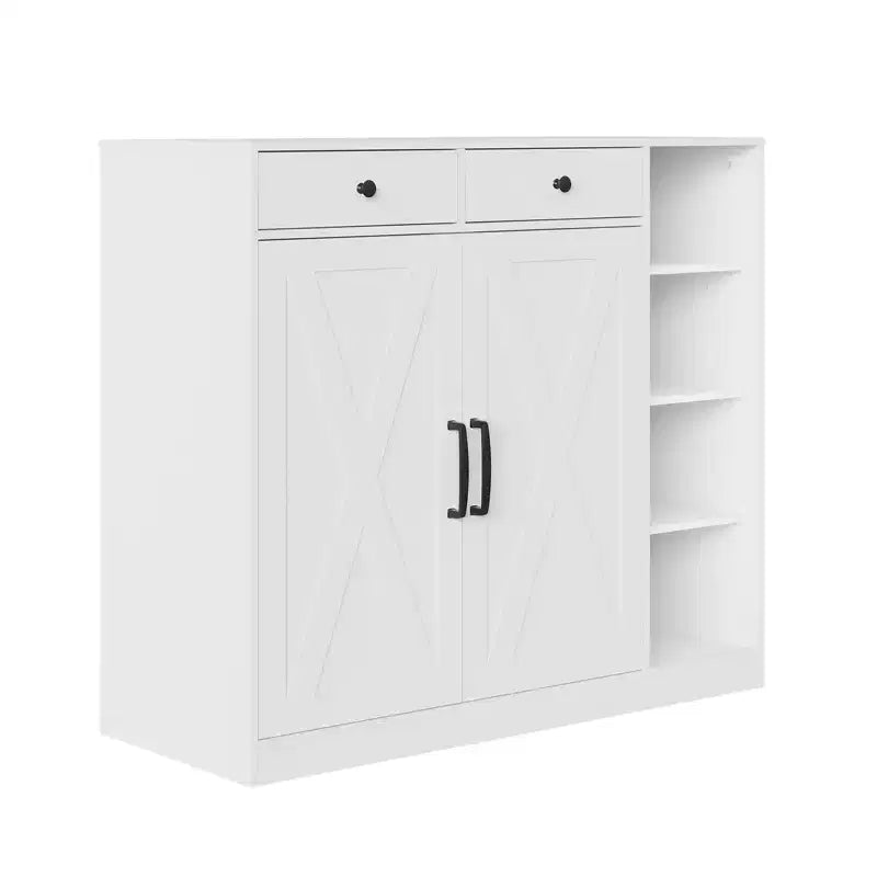 Schuhschrank, Schuhaufbewahrungsschrank im Landhausstil mit 2 Stalltüren, Schubladen, verstellbaren Einlegeböden & Haken für Eingangsbereich und Flur