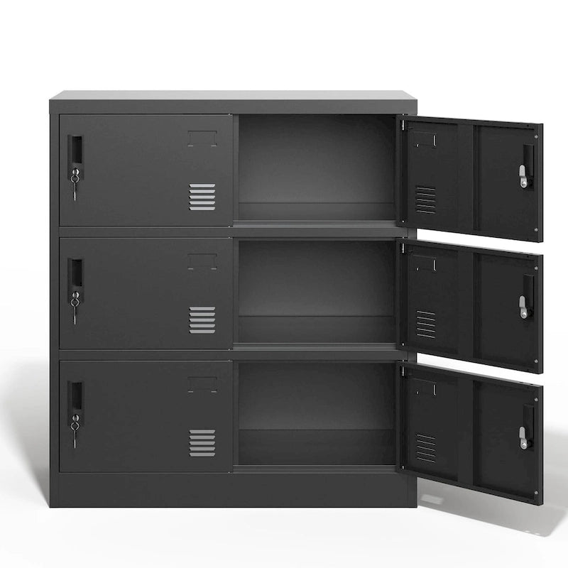 6-türiger Mitarbeiterspind, Metallschließfach für Büro, Fitnessstudio, Schule und Zuhause mit Kartenschlitz (schwarz)
