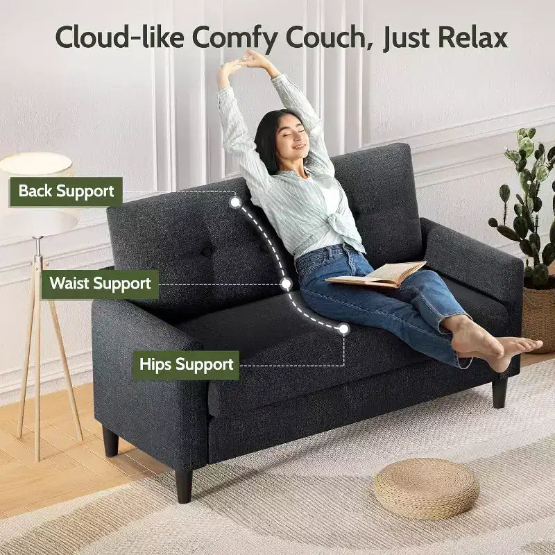 Dyonery 2-Sitzer-Sofa, Zweisitzer-Couch für Büro und kleine Räume, 61 cm tiefe Sitzfläche, FSC-zertifizierter Massivholzrahmen, werkzeugloser Aufbau