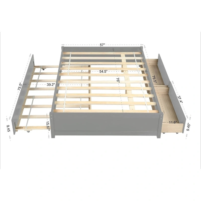 Doppelbett mit Einzelbett-Schiebebett und zwei Schubladen