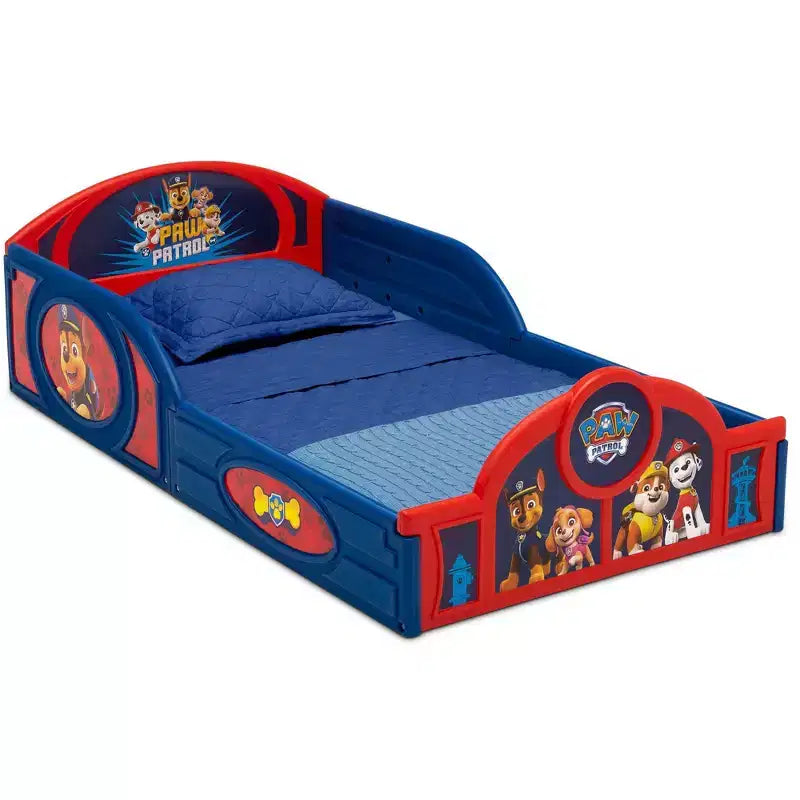 Delta Children Kinderbett aus Kunststoff für Kleinkinder zum Schlafen und Spielen mit integrierten Absturzsicherungen – PAW Patrol