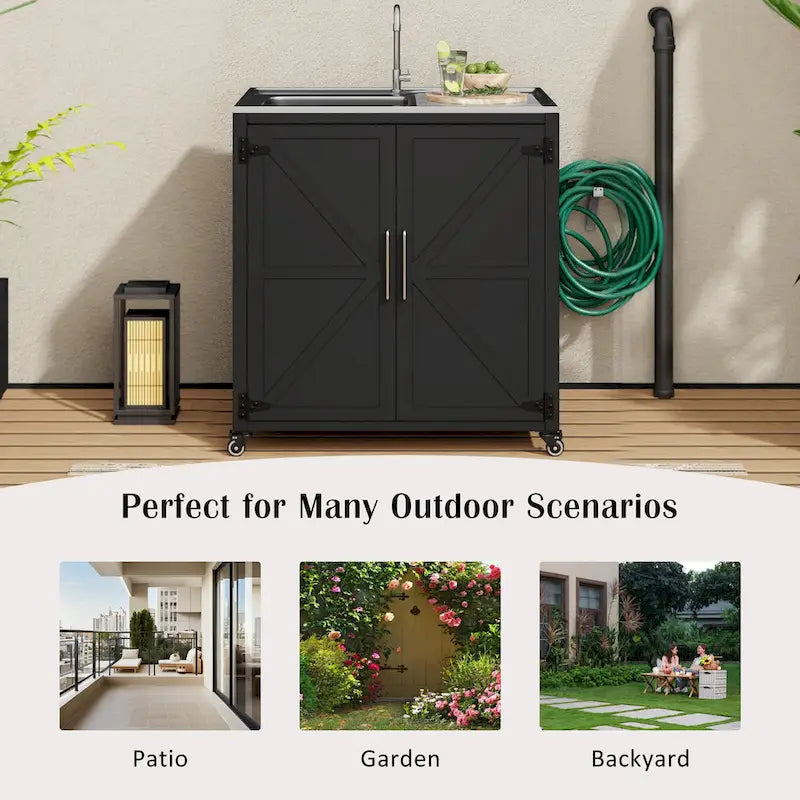 Mobile Outdoor-Spüle, modulare Terrassen-Spülstation mit Schrank