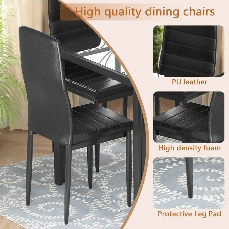 Grondin 7-teiliges Esszimmer-Set im modernen Stil mit Tischplatte aus gehärtetem Glas und 6 Stühlen mit PU-Lederpolsterung