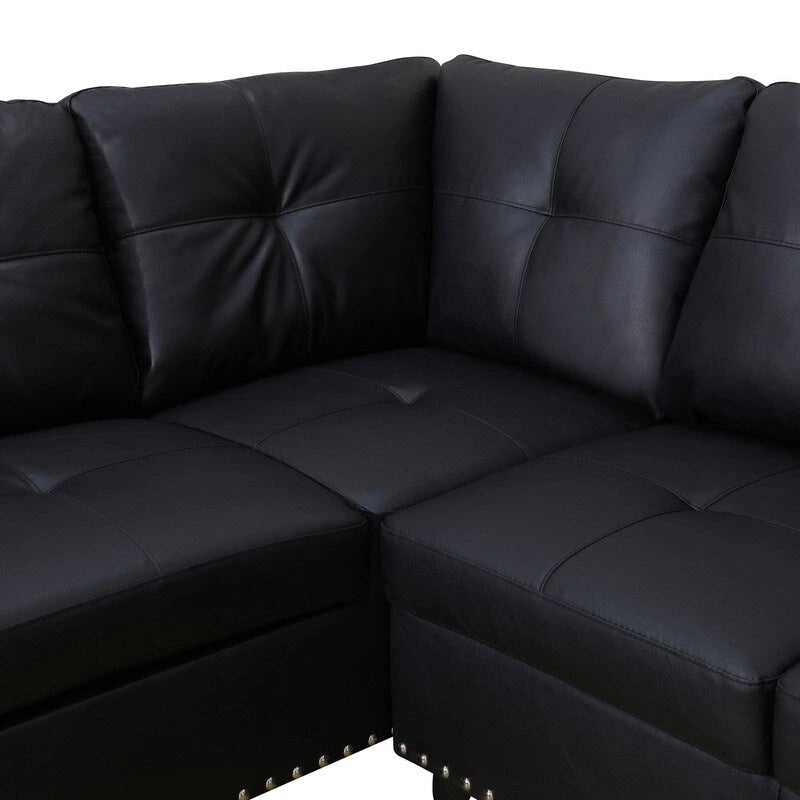 Modernes 3-teiliges Sofa-Set aus schwarzem Kunstleder: Elegantes Design für Wohnzimmer