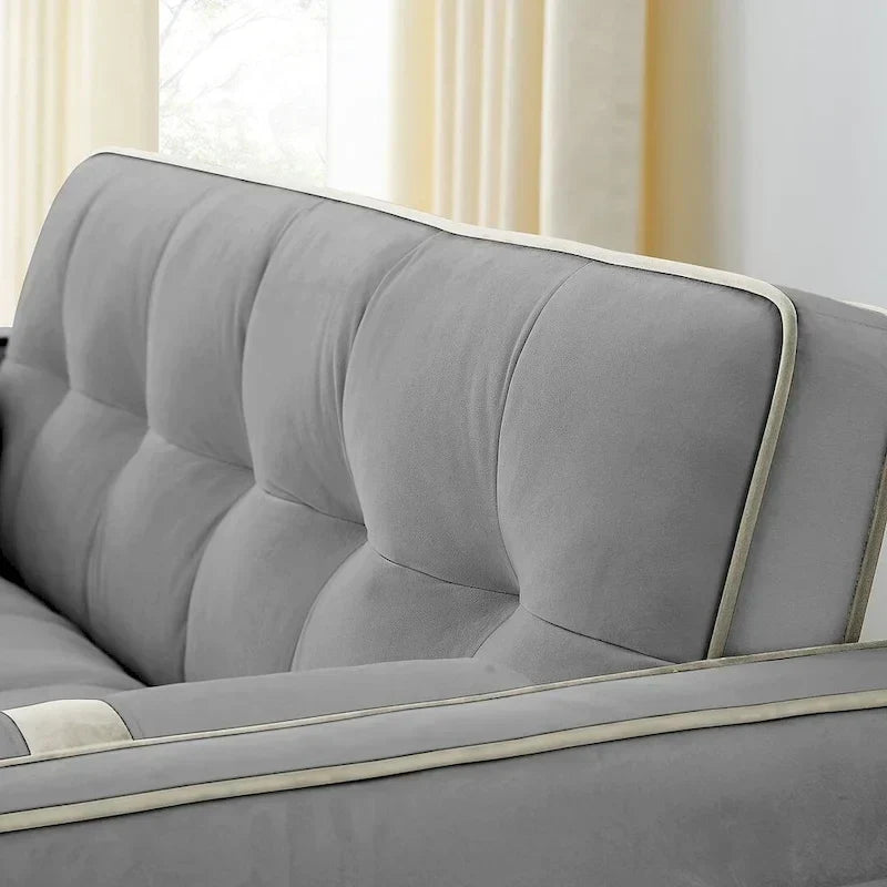 Multifunktionales Samt-Schlafsofa mit Ausziehfunktion, verstellbarer Rückenlehne und Kissen – k. A.