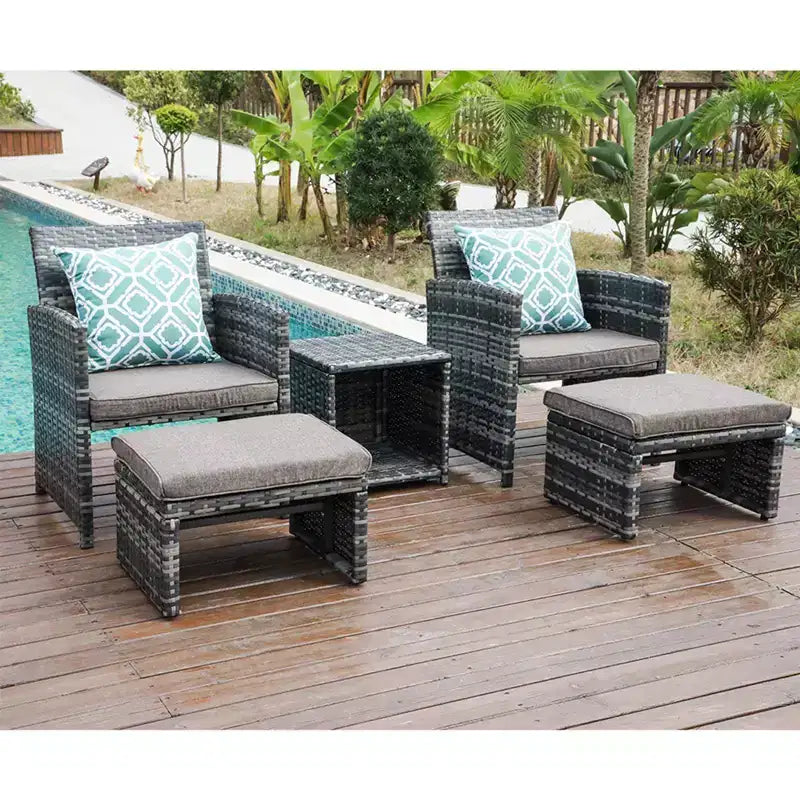 Sunsitt 5-teiliges Outdoor-Lounge-Set mit Sesseln, Hockern und Couchtisch, weiß